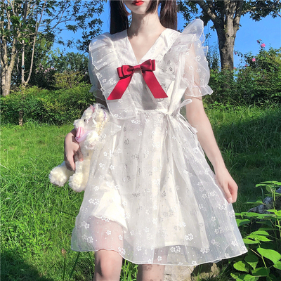 taobao agent Summer Japanese dress, floral print, V-neckline