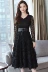 Mùa thu 2019 mới của phụ nữ khí chất Hàn Quốc V-cổ ren khâu tua rua váy dài eo - Váy eo cao