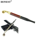 Сейко традиционная старая модная твердая древесина с длинным сухим дымовыми стержнями сухой дымовой мешок горшок с ручной медной медной двойной двойной трубной пистолет Подлинная бесплатная доставка