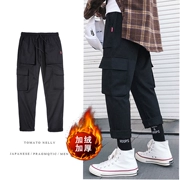 Mùa đông lỏng lẻo và quần yếm cashmere quần âu quần nam Hàn Quốc quần hip hop thẳng quần nam quần chín xu