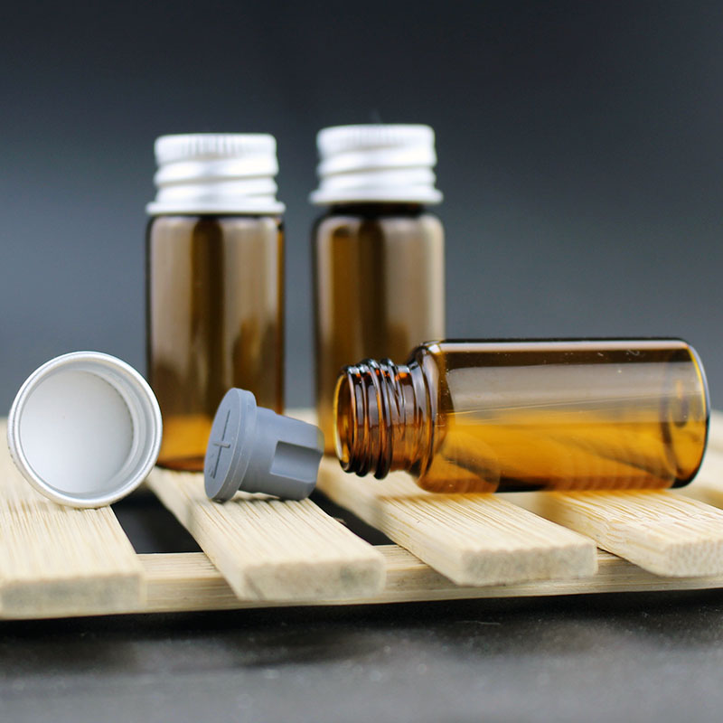 Brown & High 5Cm & Aluminum Cap + Screw PlugAluminum cover Glass bottles Sample bottle bottle trumpet storage tank Chemistry experiment Repackaging bottle 10 milliliter Can be installed liquid