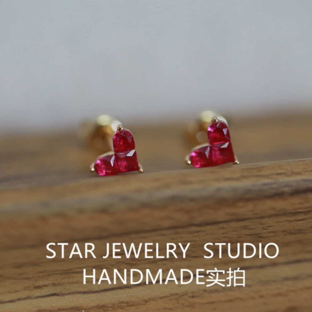 Jewelry, ruby earrings heart-shaped jade, silver 925 sample