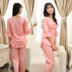 Pyjamas của Phụ Nữ Mùa Hè Đặt Cotton Lụa Tencel Cotton Giản Dị Màu Rắn Kích Thước Lớn Ladies Thoải Mái Ren Nhà Dịch Vụ Tay Áo Quần bộ mặc nhà thu đông Giống cái