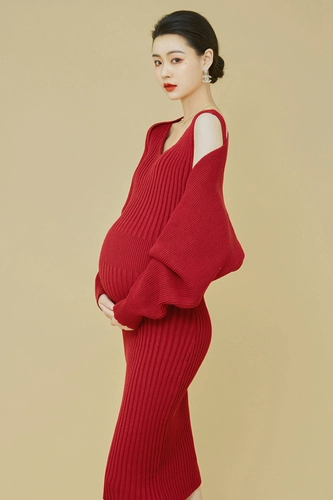 Свежий трикотажный свитер подходит для фотосессий для беременных для матери и ребенка