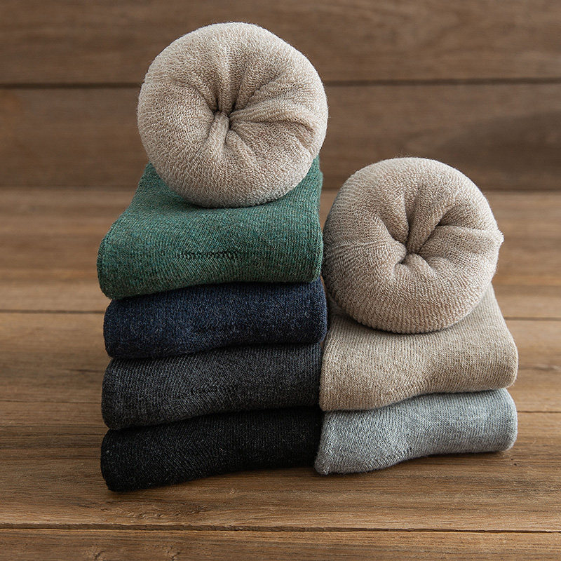 加绒加厚毛圈男士中筒毛巾袜子5双