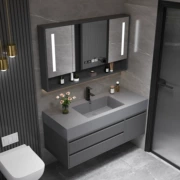 2022 tủ phòng tắm mới kết hợp tủ gương thông minh ánh sáng đá sang trọng chậu rửa chậu rửa vệ sinh chậu rửa tủ gương phòng tắm nhập khẩu tu guong phong tam