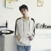 Áo len nam đội mũ trùm đầu ngắn tay T-Shirt nam Hàn Quốc phiên bản của xu hướng 7 bảy tay áo sinh viên thể thao loose đẹp trai của nam giới quần áo áo hoodie nỉ bông dày Áo len