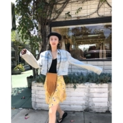 Vcruan Ashigo denim mỏng áo khoác nữ đoạn ngắn 2018 mùa hè mới cổ điển ánh sáng màu loose top