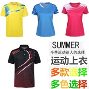 Mùa hè mới của nam giới và phụ nữ của cầu lông quần áo ngắn tay t-shirt top ve áo bóng bàn thể thao giản dị mồ hôi thấm thở