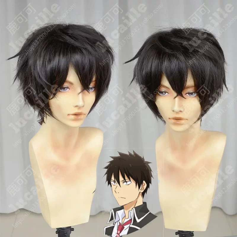 School black wig, adds volume, men's style, cosplay