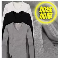 Mùa thu đông nam dày áo thun tay dài nam trẻ trung cộng với nhung Hàn Quốc Slim Slim màu cổ chữ V áo thun ba lỗ