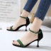Mùa hè 2018 mới đơn giản, giày cao gót nữ đa năng với mèo đen stiletto với khóa từ dép hở ngón sandal nữ đế cao Sandal