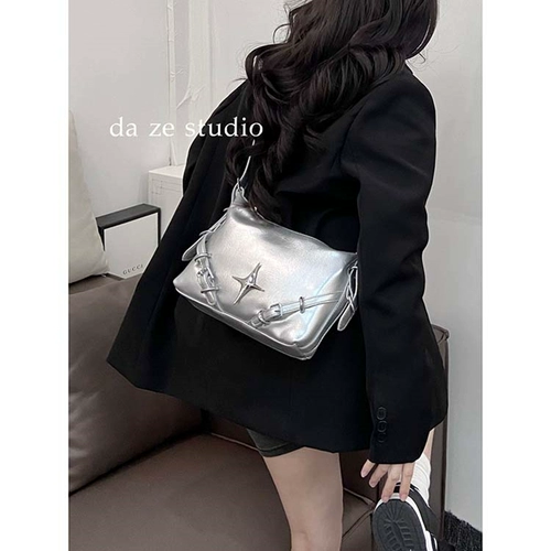 Вместительная и большая сумка через плечо, летняя серебряная сумка на одно плечо