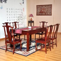 Jiu Fu Xuan Ming phong cách chạm khắc bàn dài hiện đại tối giản nội thất nhà hàng bàn ghế gỗ rắn kết hợp gỗ hồng mộc châu Phi - Bộ đồ nội thất giường hơi