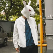 Rabbit Xiansen Nhật Bản áo sơ mi cotton retro màu rắn đứng cổ áo cotton giản dị đơn giản hoang dã áo dài tay nam - Áo