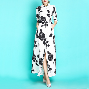 Xie 荼 蘼 ~ 2018 đầu mùa thu mới thanh lịch retro ladies dài trắng in đôi ngực áo trench coat