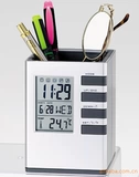Квадратный креативный универсальный электронный календарь, милый держатель для ручек для офиса, часы, делается под заказ, с печатью вашего логотипа
