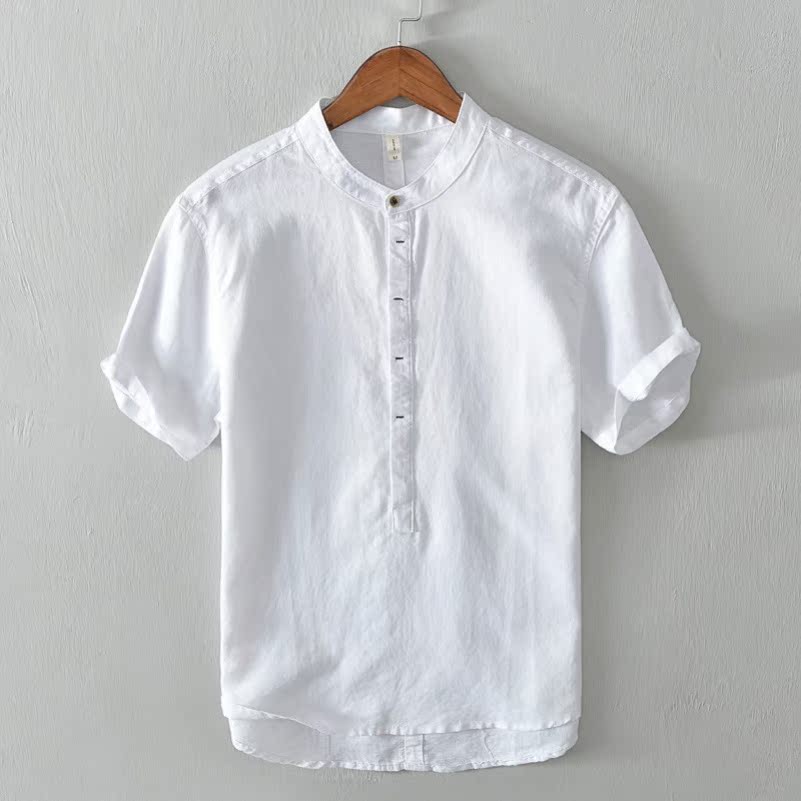 N57-3306 Whiteshortsleevedt-shirtmenblousecottonlinensummer