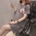 Phụ nữ mang thai mùa hè 2018 áo sơ mi mới cotton ngắn tay T-Shirt Hàn Quốc phiên bản của đoạn dài loose thai sản mùa hè ăn mặc