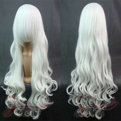 taobao agent Cosplay wig 100cm white high -temperature silk long curly curly big curly wig