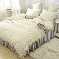 Công chúa gió giường bốn mảnh cotton cotton trải giường váy ngủ lưới ren đỏ chăn che rắn màu cô gái trái tim giường bao - Váy Petti giường váy