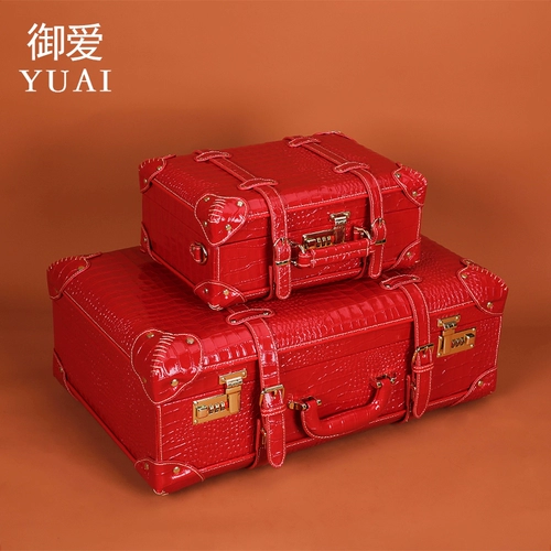 Красный чемодан для невесты, портативная кожаная подарочная коробка, из натуральной кожи
