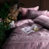 Châu Âu- phong cách rửa lụa rắn màu thêu bông bốn mảnh thiết lập 1.8 2.0m gạo giường quilt bao gồm bông tấm ga trải giường 笠