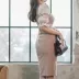 Puff tay áo 2021 sản phẩm mới cổ điển tính khí retro mùa xuân của phụ nữ V eo cao eo mỏng túi mỏng ngang hông váy dài giữa - Váy eo cao