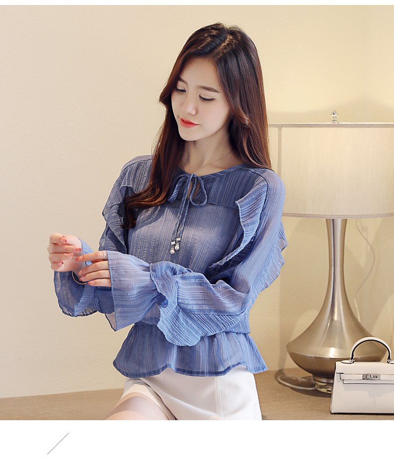 雪纺衫女装秋装2018新款韩版百搭长袖宽松打底上衣甜美洋气小衫潮