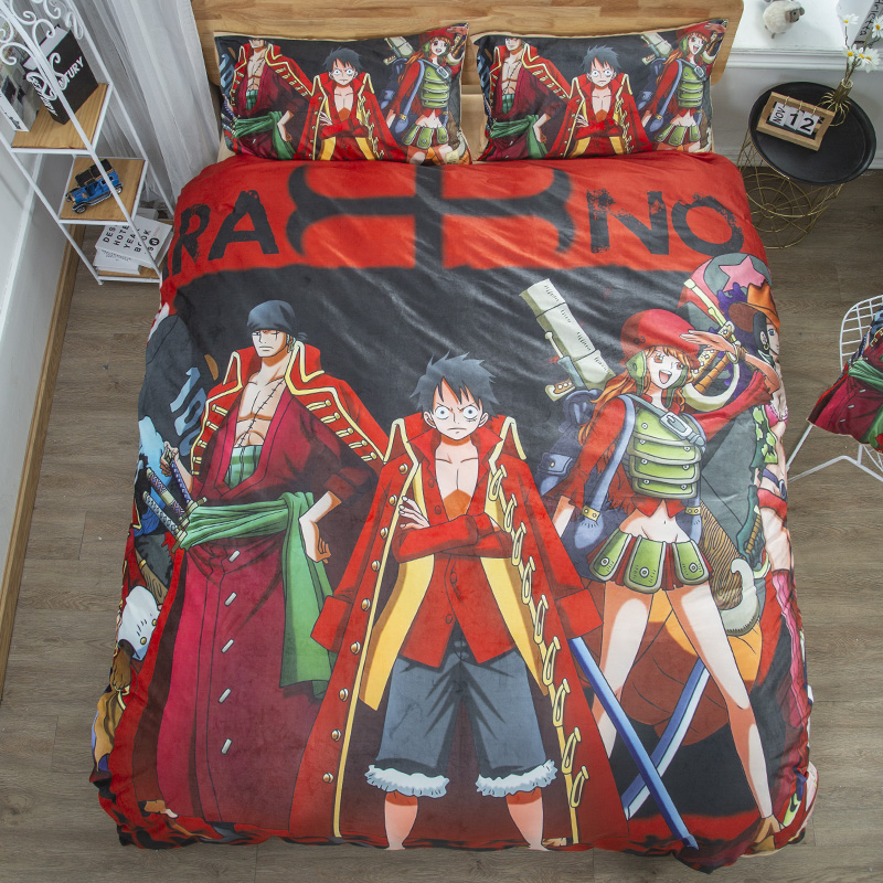 Off WhiteCartoon comic Naruto sheet Four piece suit Yu Zhibo Weasel Quilt cover sheet dormitory Three piece set thickening keep warm