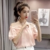 Áo sơ mi chiffon nữ 2018 mùa hè mới Hàn Quốc phiên bản của vai lỏng lỏng lẻo phun tay áo ren sọc dây đeo từ vai áo sơ mi