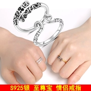 Yêu em 10.000 năm 925 sterling bạc chặt chính tả vàng hoop dính đôi nhẫn nam nữ một cặp trang sức quà tặng tối cao - Nhẫn