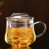 Chén trà cốc thủy tinh dày nhiệt độ cao ba mảnh tách trà hoa cốc có nắp cốc nước văn phòng cốc lọc - Tách