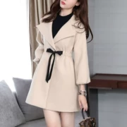 Len áo khoác nữ mùa thu và mùa đông quần áo mới của Hàn Quốc phiên bản của phần dài của tự trồng eo ngắn nhỏ nước ngoài khí Nizi áo triều