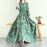 Элитное платье, длинная юбка, Италия, из хлопка и льна, в цветочек