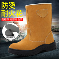 ủng nhựa cổ ngắn Ủng bảo hộ lao động nam da bò nguyên miếng ống cao giày bảo hộ thợ hàn mũi thép chống va đập chống đâm thủng chống tia lửa giày bảo hộ lao động giá ủng cao su ủng cao su thấp cổ