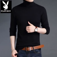 Playboy mới ve áo dài tay áo len cao cổ nam dệt kim đầu chạm đáy áo sơ mi nam màu rắn xu hướng bộ thể thao nam mùa đông