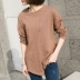 Áo thêu mùa thu trong phần dài của áo sơ mi cotton đáy tre áo sơ mi nữ Hàn Quốc cotton dài tay áo thun rộng giản dị - Áo phông