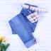 Quần jeans bé gái xuân hè 2019 làn sóng mới của tinh thần nước ngoài Quần lửng thun thun trẻ em hoang dã - Quần jean quần jean lửng trẻ em Quần jean