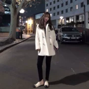 [Kết cấu áo khoác trắng sữa rất tốt] Phiên bản Hàn Quốc của mùa thu áo len dài tay đôi mùa thu dài