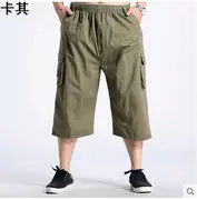 Quần short cotton nam mùa hè Người cha trung niên nạp phân bón XL eo cao nhiều túi quần cắt cạp