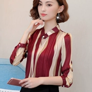 Áo sơ mi sọc nữ dài tay 2019 mùa thu mới áo sơ mi nữ trung niên Hàn Quốc áo voan phong cách nước ngoài - Áo sơ mi dài tay