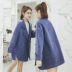 Chống mùa áo khoác nữ 2018 mới của Hàn Quốc phụ nữ len áo len nhỏ lỏng lẻo lỏng màu xanh áo len áo khoác dạ kẻ caro dáng ngắn Áo Hàn Quốc