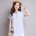 Mùa hè 2019 phiên bản Hàn Quốc mới của áo thun cotton cổ chữ V cỡ lớn rộng rãi, áo thun cotton ngắn tay nữ. - Áo sơ mi Áo sơ mi