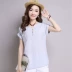 Mùa hè 2019 phiên bản Hàn Quốc mới của áo thun cotton cổ chữ V cỡ lớn rộng rãi, áo thun cotton ngắn tay nữ. - Áo sơ mi áo sơ mi nữ đẹp Áo sơ mi