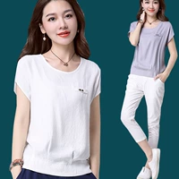 Mùa hè 2019 mới cổ tròn cỡ lớn nữ phiên bản Hàn Quốc của áo thun cotton rộng màu hoang dã nguyên chất và áo thun nữ tay ngắn - Áo phông áo phông trắng