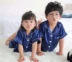 Cha mẹ và con đồ ngủ mùa hè ngắn tay gia đình ba mẹ và con gái cha và con trai Hàn Quốc phiên bản của gia đình bình thường phù hợp với băng lụa vài nhà dịch vụ