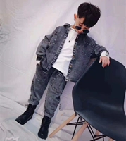 Джинсовый комплект для мальчиков, форма, детская осенняя куртка, подходит для подростков, в западном стиле, в корейском стиле, детская одежда