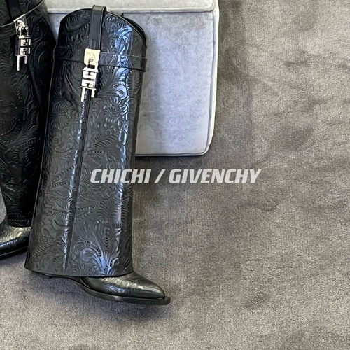 Chi | Givenchy/Givenchy's Новые дамы длинных ботинок скульптировать женские ботинки Серебряный замок