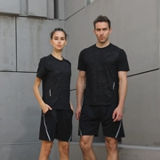 Thể thao phù hợp với ngắn tay nam giới và phụ nữ mùa hè chạy quần áo thoáng khí khô nhanh quần short tập thể dục giản dị hai mảnh mỏng thể thao